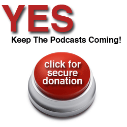 A donate button that reads - keep the podcasts coming