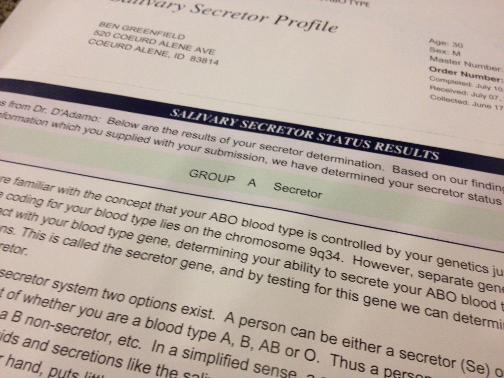 Secretor type blood test