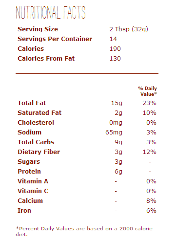 Justin's Maple Almond Butter Nutrition Label