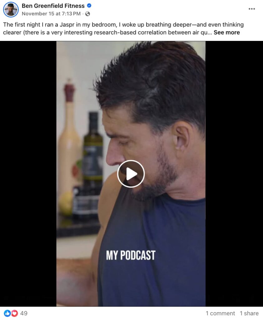 screenshot of popular facebook post ben is discussing Jaspr product